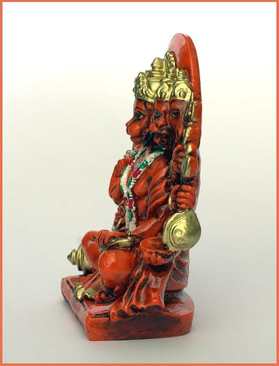 Handmade resin idol of Panchmukhi Hanumanji, showcasing intricate details and vibrant colors, ideal for home temples or as a thoughtful gift.