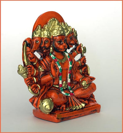 Handmade resin idol of Panchmukhi Hanumanji, showcasing intricate details and vibrant colors, ideal for home temples or as a thoughtful gift.