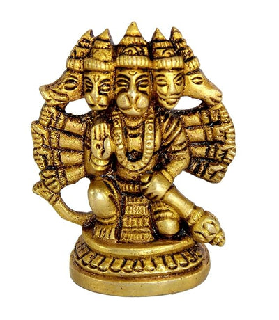 Handmade brass Panchmukhi idol of Lord Hanuman Ji, showcasing intricate craftsmanship, ideal for enhancing spirituality in any space.