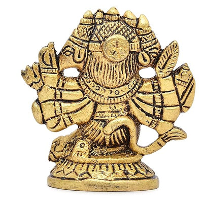 Handmade brass Panchmukhi idol of Lord Hanumanji, showcasing intricate craftsmanship, ideal for enhancing spirituality in home or car.