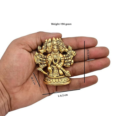Handmade brass Panchmukhi idol of Lord Hanumanji, showcasing intricate craftsmanship, ideal for enhancing spirituality in home or car.