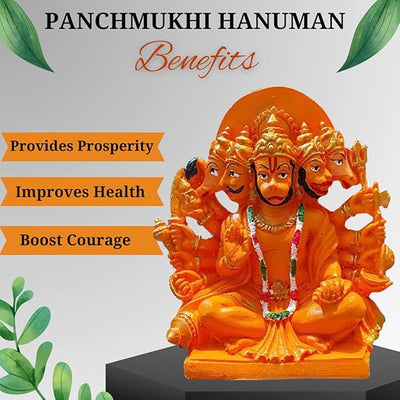 Handmade Panchmukhi Hanuman Ji idol in resin, featuring five faces, ideal for altars and home decor, symbolizing strength and protection.