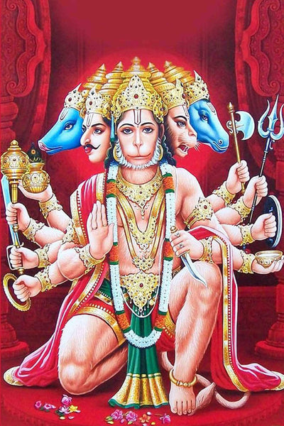 A vibrant Lord Panchmukhi Hanuman Ji wall sticker, showcasing the powerful deity, perfect for enhancing home decor and inspiring positivity.