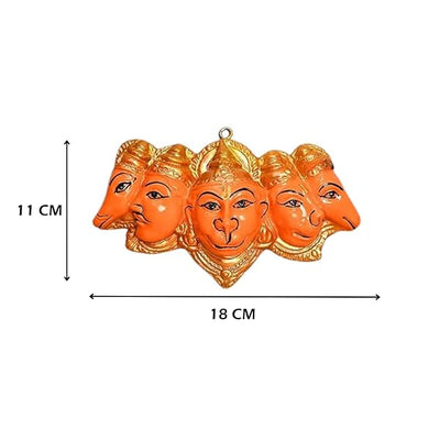 Handmade Panchmukhi Hanuman Ji wall hanging idol in resin, symbolizing strength and protection, ideal for home decor and altars.