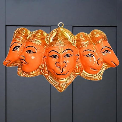 Handmade Panchmukhi Hanuman Ji wall hanging idol in resin, symbolizing strength and protection, ideal for home decor and altars.