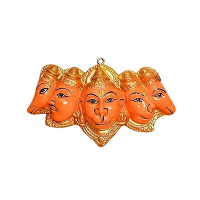 Handmade Panchmukhi Hanuman Ji wall hanging idol in resin, symbolizing strength and protection, ideal for home decor and altars.