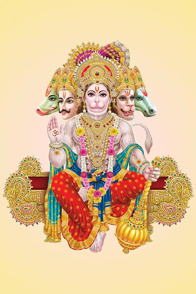 A stunning Panchmukhi Hanuman wall sticker, showcasing the five-faced deity, ideal for home decor and bringing positivity and protection.