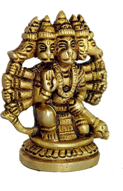 Handcrafted brass idol of Panchmukhi Hanumanji, symbolizing strength and devotion, perfect for altars and spiritual spaces.