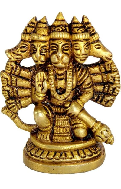 Handcrafted brass idol of Panchmukhi Hanumanji, symbolizing strength and devotion, perfect for altars and spiritual spaces.