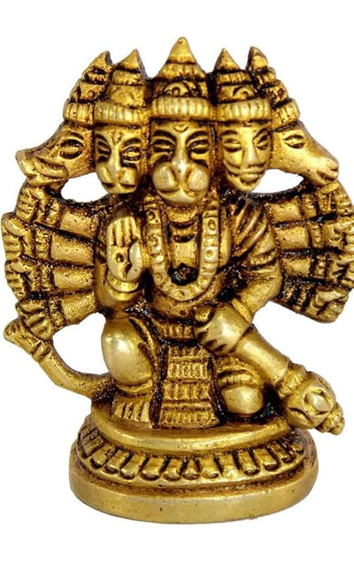 Handcrafted brass idol of Panchmukhi Hanumanji, symbolizing strength and devotion, perfect for altars and spiritual spaces.