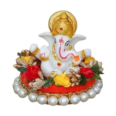 Handcrafted Polyresin Ganesha idol, 9x9x8 cm, perfect for home altar or car dashboard. Symbol of wisdom, prosperity, and good fortune.