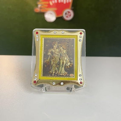 Handmade Radha Krishna acrylic statue designed for car dashboards, symbolizing love and devotion, perfect for spiritual journeys.
