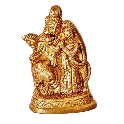 Handmade solid brass idol of Radha Krishna dancing in Raasleela, showcasing intricate detailing and divine love.