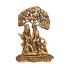 Handcrafted metal statue of Radha Krishna playing the flute, featuring a gold finish, symbolizing divine love and harmony.