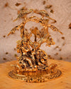 Handmade Radha Krishna statue featuring the divine couple playing the flute, crafted from metal with a gold finish, ideal for home or altar decor.