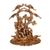 Handmade Radha Krishna statue featuring the divine couple playing the flute, crafted from metal with a gold finish, ideal for home or altar decor.