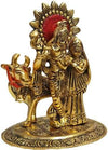 Handcrafted metal statue of Radha and Krishna in an embrace, accompanied by a serene cow, symbolizing divine love and traditional craftsmanship.
