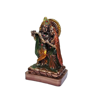 Handmade Radha Krishna resin statue depicting the divine couple in a blissful embrace, ideal for home, office, or temple decor.