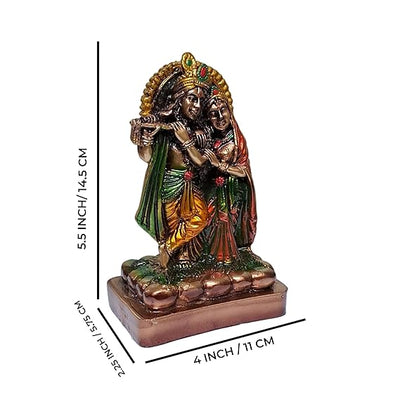 Handmade Radha Krishna resin statue depicting the divine couple in a blissful embrace, ideal for home, office, or temple decor.