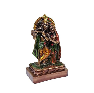 Handmade Radha Krishna resin statue depicting the divine couple in a blissful embrace, ideal for home, office, or temple decor.