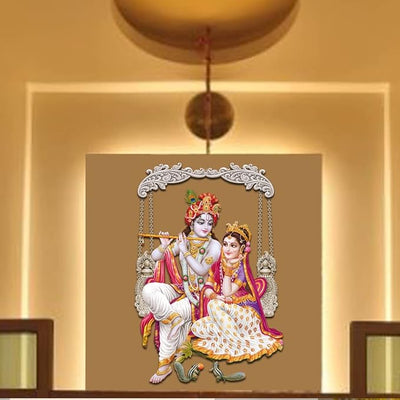 Radha Krishna wall sticker featuring the beloved Hindu deities in vibrant colors, symbolizing divine love and spirituality for home decor.