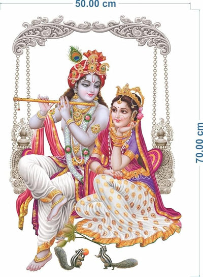Radha Krishna wall sticker featuring the beloved Hindu deities in vibrant colors, symbolizing divine love and spirituality for home decor.
