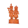 Handcrafted terracotta Radha Krishna idol in vibrant red and brown, depicting the divine couple playing the flute, ideal for home decor.