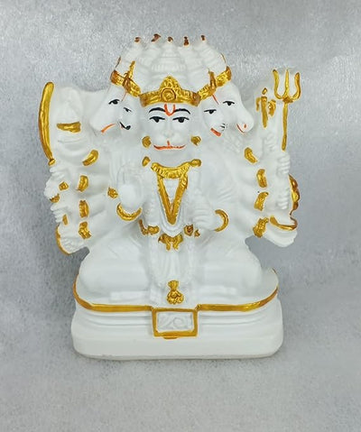 Handmade radium idol of Panchamukhi Hanuman, featuring five faces symbolizing protection, suitable for home decor and altars.