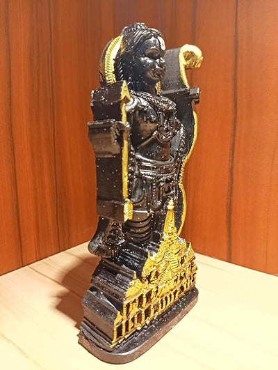 A beautifully crafted marble Ram Lalla idol, showcasing intricate detailing and a matte black finish, ideal for altars and spiritual decor.