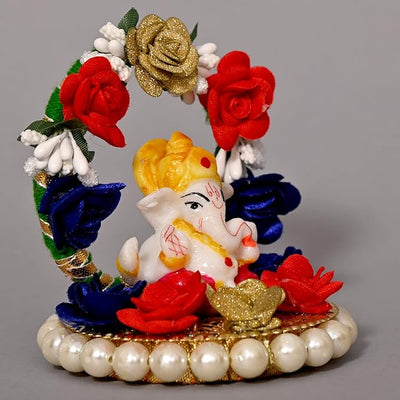 Handcrafted resin Ganesha idol, 30.48x27.94x22.86 cm, perfect for home altar or car dashboard. Symbolizes prosperity, wisdom, and good fortune.