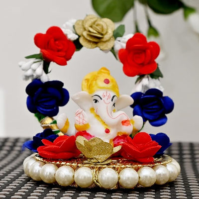 Handcrafted resin Ganesha idol, 30.48x27.94x22.86 cm, perfect for home altar or car dashboard. Symbolizes prosperity, wisdom, and good fortune.