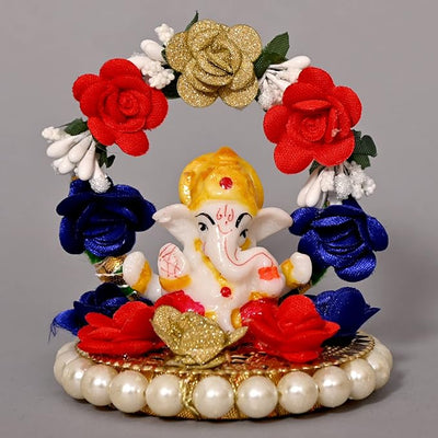 Handcrafted resin Ganesha idol, 30.48x27.94x22.86 cm, perfect for home altar or car dashboard. Symbolizes prosperity, wisdom, and good fortune.