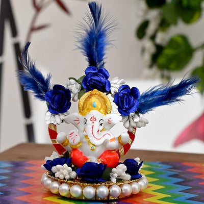 Handcrafted resin Ganesha idol, 30.48x27.94x22.86 cm, ideal for home altar or car dashboard. Symbolizes prosperity, wisdom, and good fortune