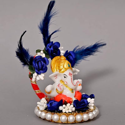 Handcrafted resin Ganesha idol, 30.48x27.94x22.86 cm, ideal for home altar or car dashboard. Symbolizes prosperity, wisdom, and good fortune