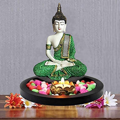 Elegant Lord Buddha statue made of high-quality resin, featuring intricate hand-carved details and a serene expression, ideal for home decor and meditation