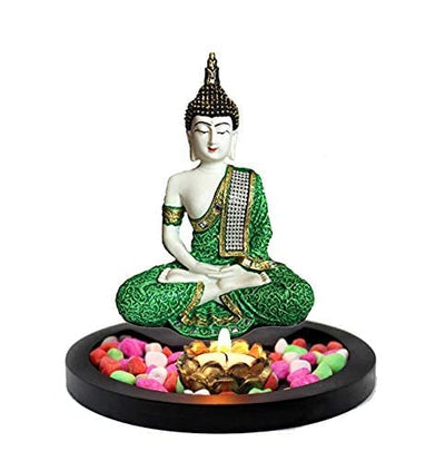 Elegant Lord Buddha statue made of high-quality resin, featuring intricate hand-carved details and a serene expression, ideal for home decor and meditation