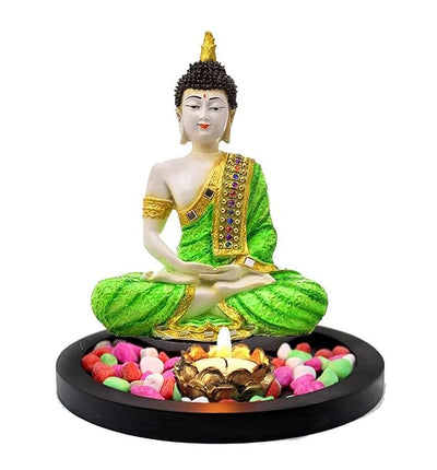 Intricate Lord Buddha statue made from high-quality resin, showcasing serene expression and hand-carved details. Ideal for home decor and meditation.