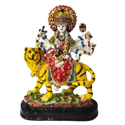 Handcrafted Sherawali Mata statue made from resin and marble, showcasing intricate details and vibrant colors, perfect for home and spiritual decor