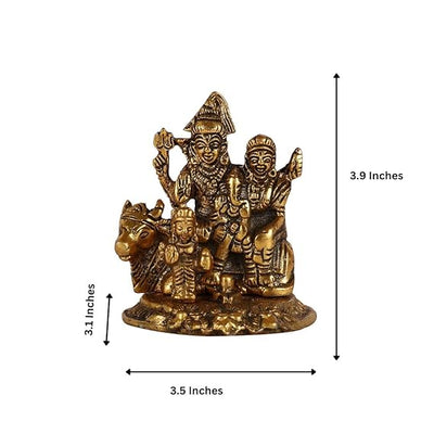 Handmade Shiv Parivar idol featuring Lord Shiva, Goddess Parvati, and Lord Ganesha, crafted from aluminum, symbolizing unity and protection.
