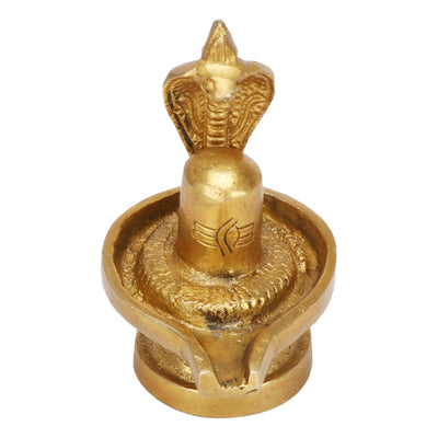 Handmade brass Shiv Lingam statue featuring a coiled snake, ideal for spiritual altars and representing the essence of Lord Shiva.