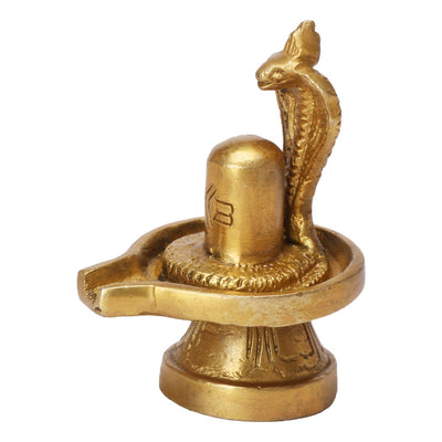 Handmade brass Shiv Lingam statue featuring a coiled snake, ideal for spiritual altars and representing the essence of Lord Shiva.