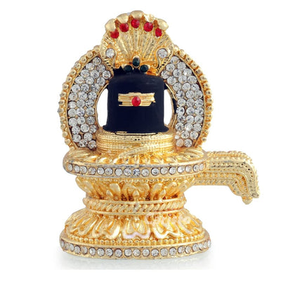 Handmade gold and black metal Shivling idol, symbolizing Lord Shiva, ideal for home decor, altar, or car dashboard.