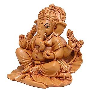 Handcrafted Shoeflower Ganesh idol in multicolored resin, symbolizing wisdom and prosperity, ideal for car dashboards and altar decoration.