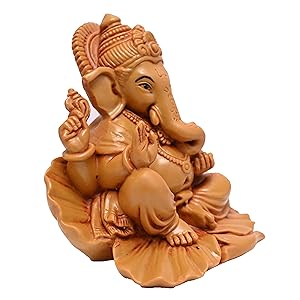 Handcrafted Shoeflower Ganesh idol in multicolored resin, symbolizing wisdom and prosperity, ideal for car dashboards and altar decoration.