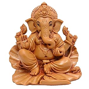 Handcrafted Shoeflower Ganesh idol in multicolored resin, symbolizing wisdom and prosperity, ideal for car dashboards and altar decoration.