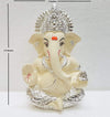Handcrafted Silver Chandan Ganesha idol with intricate silver jewelry, symbolizing prosperity and wisdom, ideal for home decor and altars.