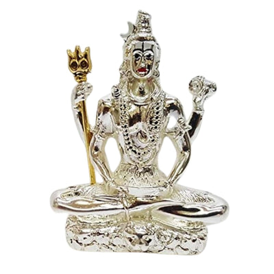 Handmade silver-plated Lord Shiva idol made of resin, ideal for enhancing spiritual spaces, altars, or as a thoughtful gift.