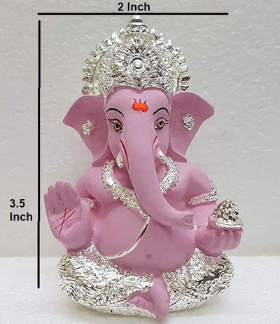 Handcrafted silver-plated terracotta Ganesha idol, measuring 4L x 5W x 8.9H cm, symbolizing wisdom and prosperity for Hindu celebrations.