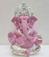 Handcrafted silver-plated terracotta Ganesha idol, measuring 4L x 5W x 8.9H cm, symbolizing wisdom and prosperity for Hindu celebrations.