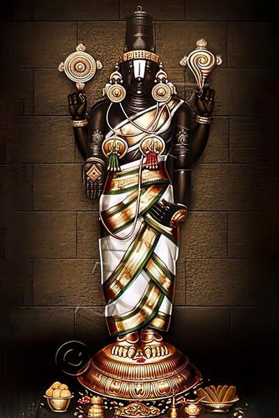 Vinyl sticker of Lord Tirupati Balaji, showcasing vibrant colors and intricate details, perfect for adding a spiritual touch to home decor.